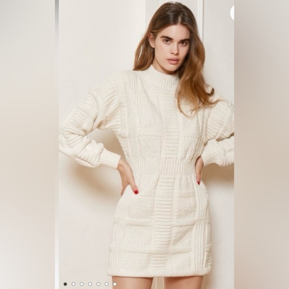 Lulus Patchwork it Cream Cable Knit Cutout Sweater mini Dress size small - Picture 2 of 13